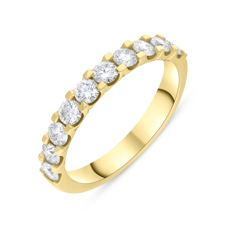 18ct Yellow Gold 0.78ct Diamond Square Claw Half Eternity Ring sold by C.W. Sellors