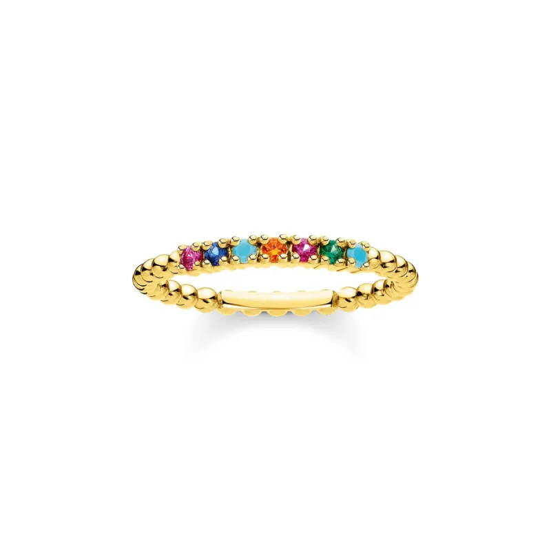 Thomas Sabo Charm Club Sterling Silver Yellow Gold Plated Colourful Stones Ring sold by C.W. Sellors