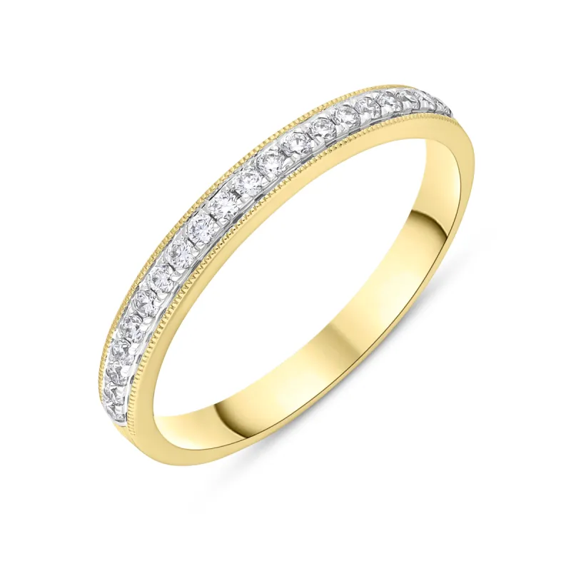 18ct Yellow Gold 0.20ct Diamond Half Eternity Millgrain Ring sold by C.W. Sellors