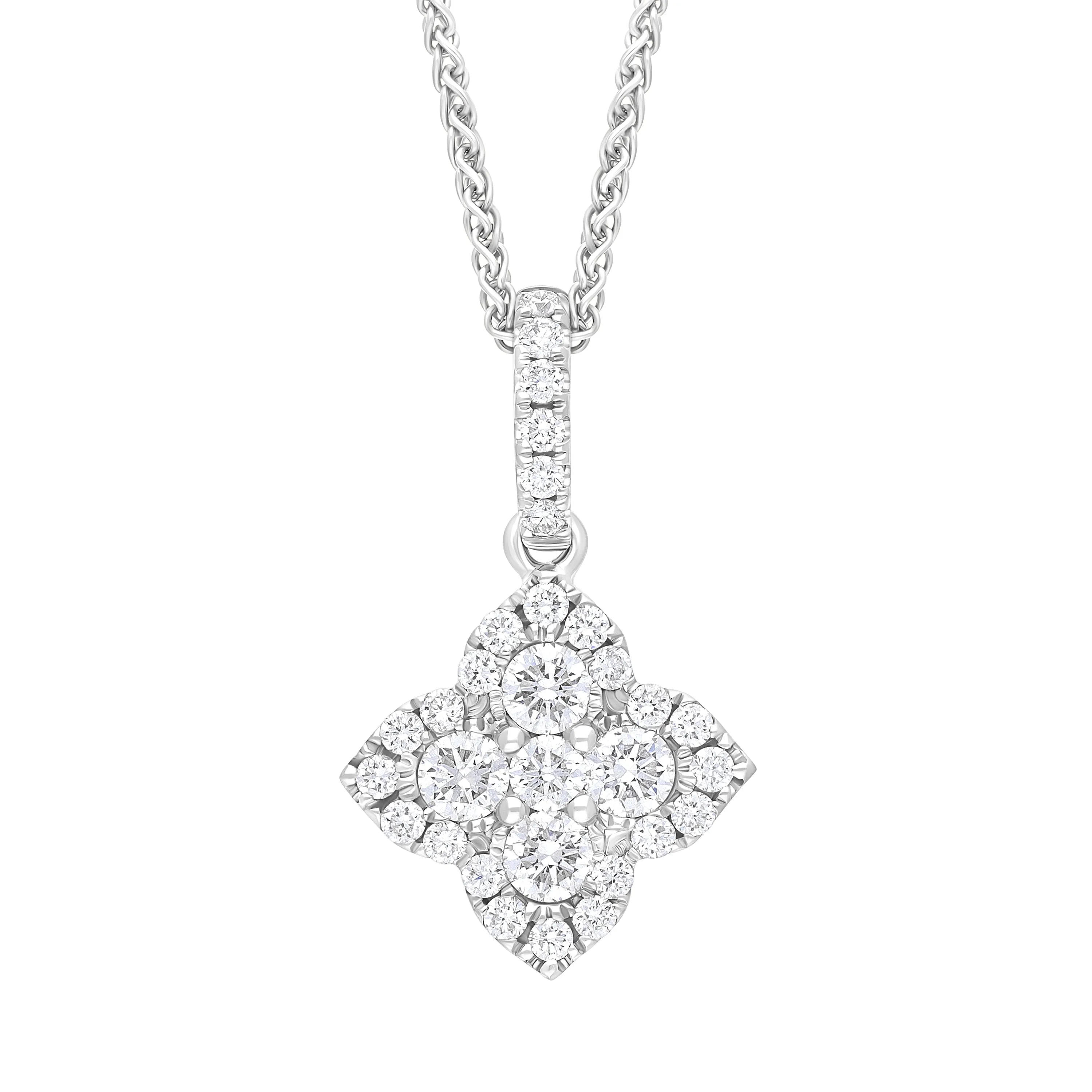 18ct White Gold 0.50ct Diamond Clover Cluster Necklace sold by C.W. Sellors