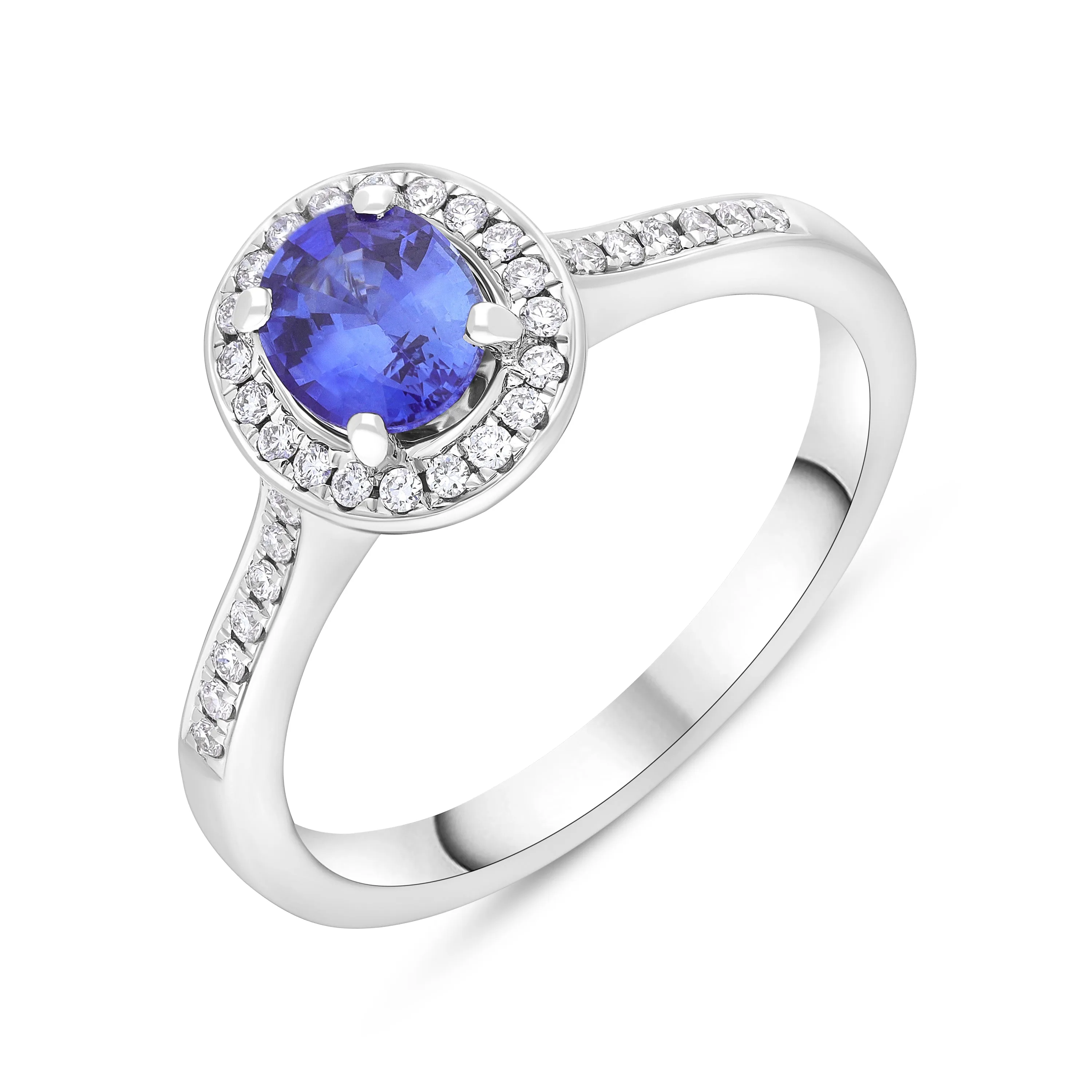18ct White Gold 0.72ct Sapphire 0.19ct Diamond Halo Ring sold by C.W. Sellors