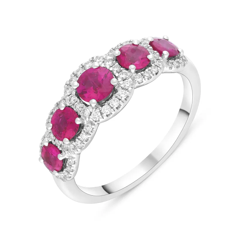 18ct White Gold 1.23ct Ruby 0.22ct Diamond Pave Cluster Ring sold by C.W. Sellors