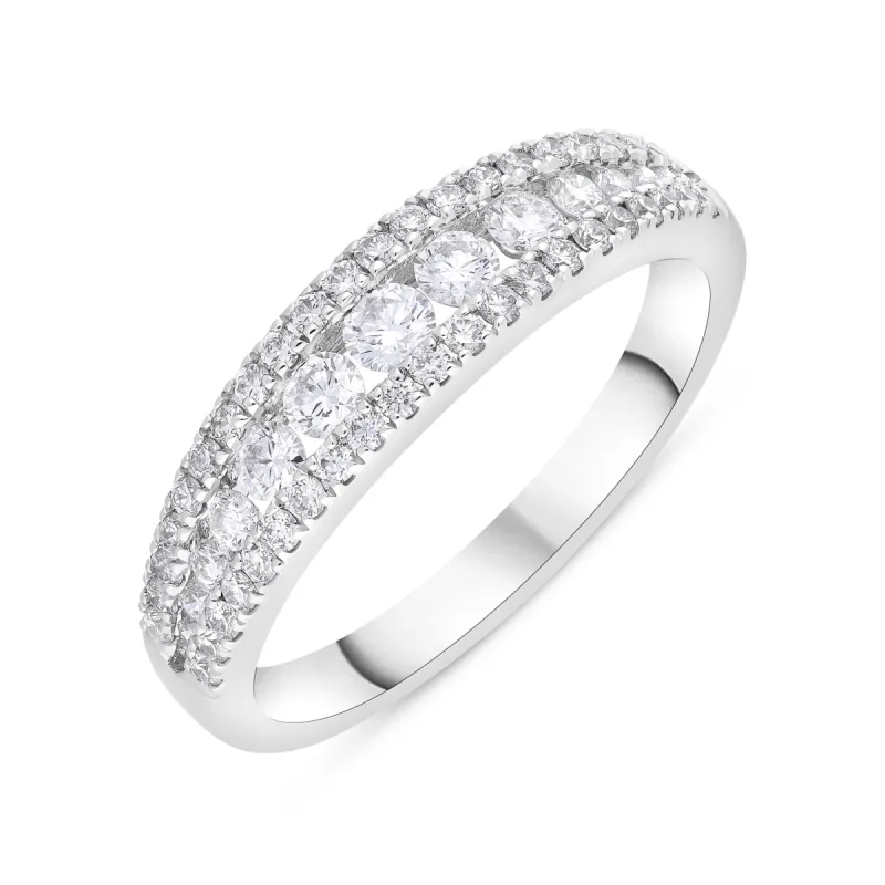 18ct White Gold 0.77ct Diamond Three Row Claw Set Graduating Ring sold by C.W. Sellors
