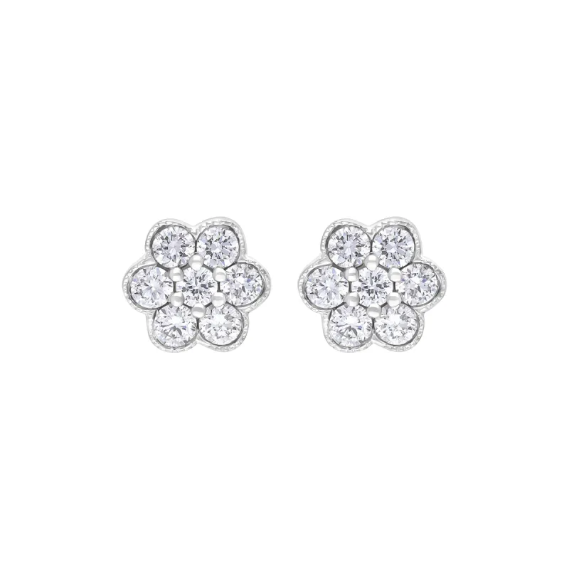 18ct White Gold 0.27ct Diamond Flower Cluster Stud Earrings sold by C.W. Sellors