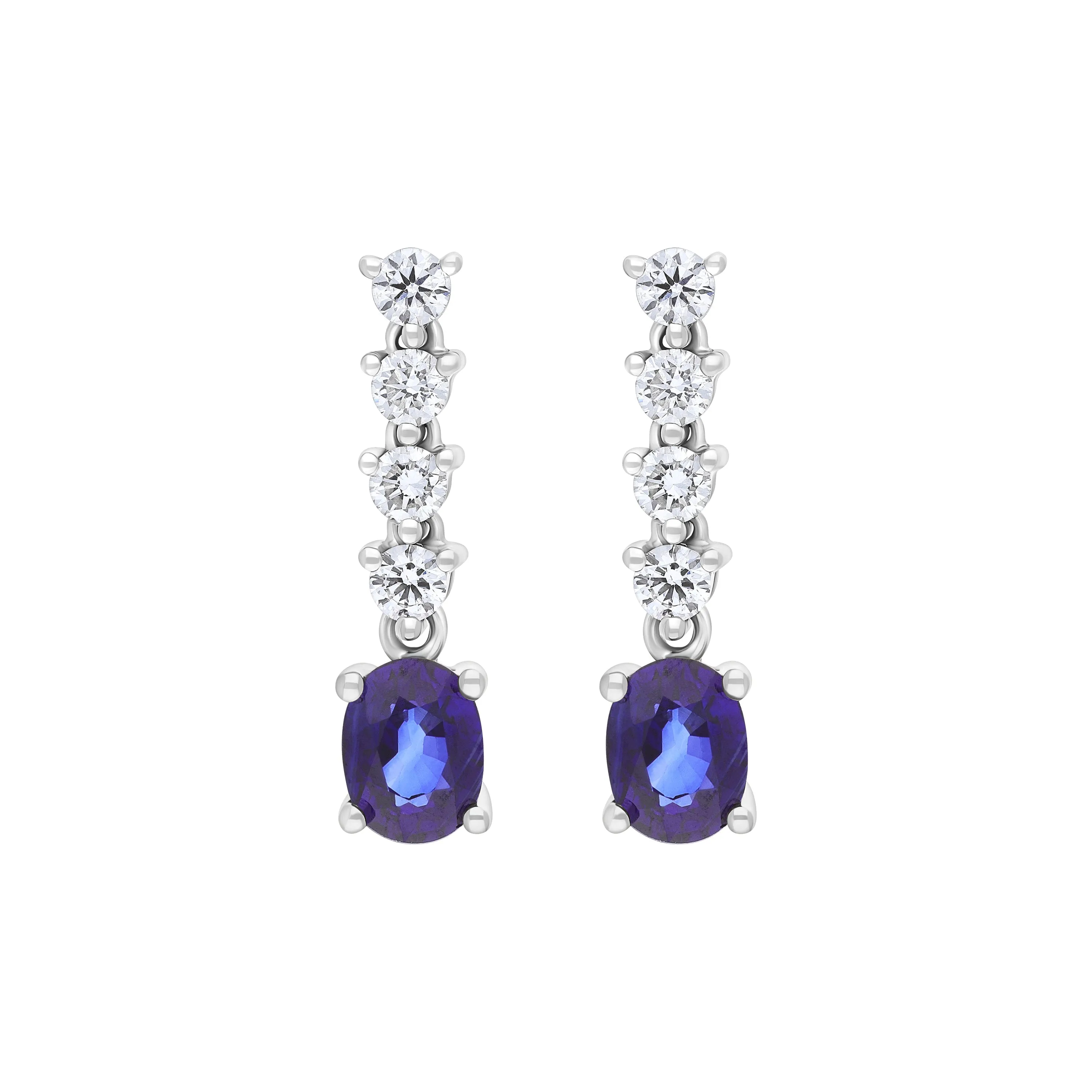 18ct White Gold 1.00ct Sapphire 0.32ct Diamond Drop Earrings sold by C.W. Sellors