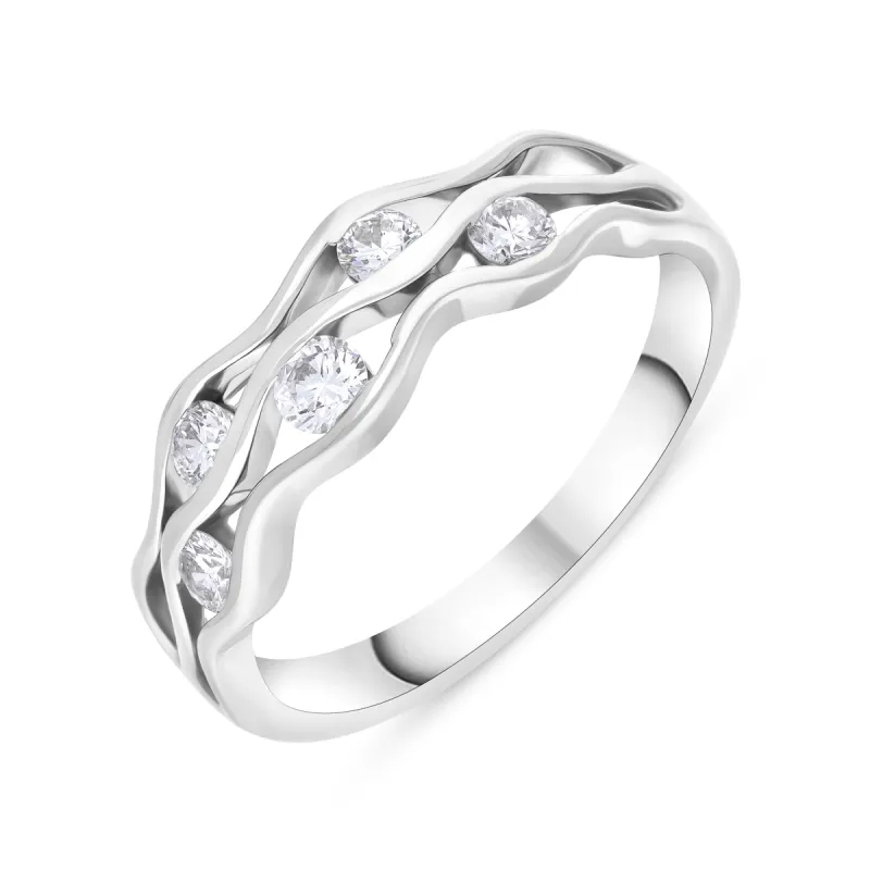18ct White Gold 0.35ct Diamond Tension Set Wave Ring sold by C.W. Sellors