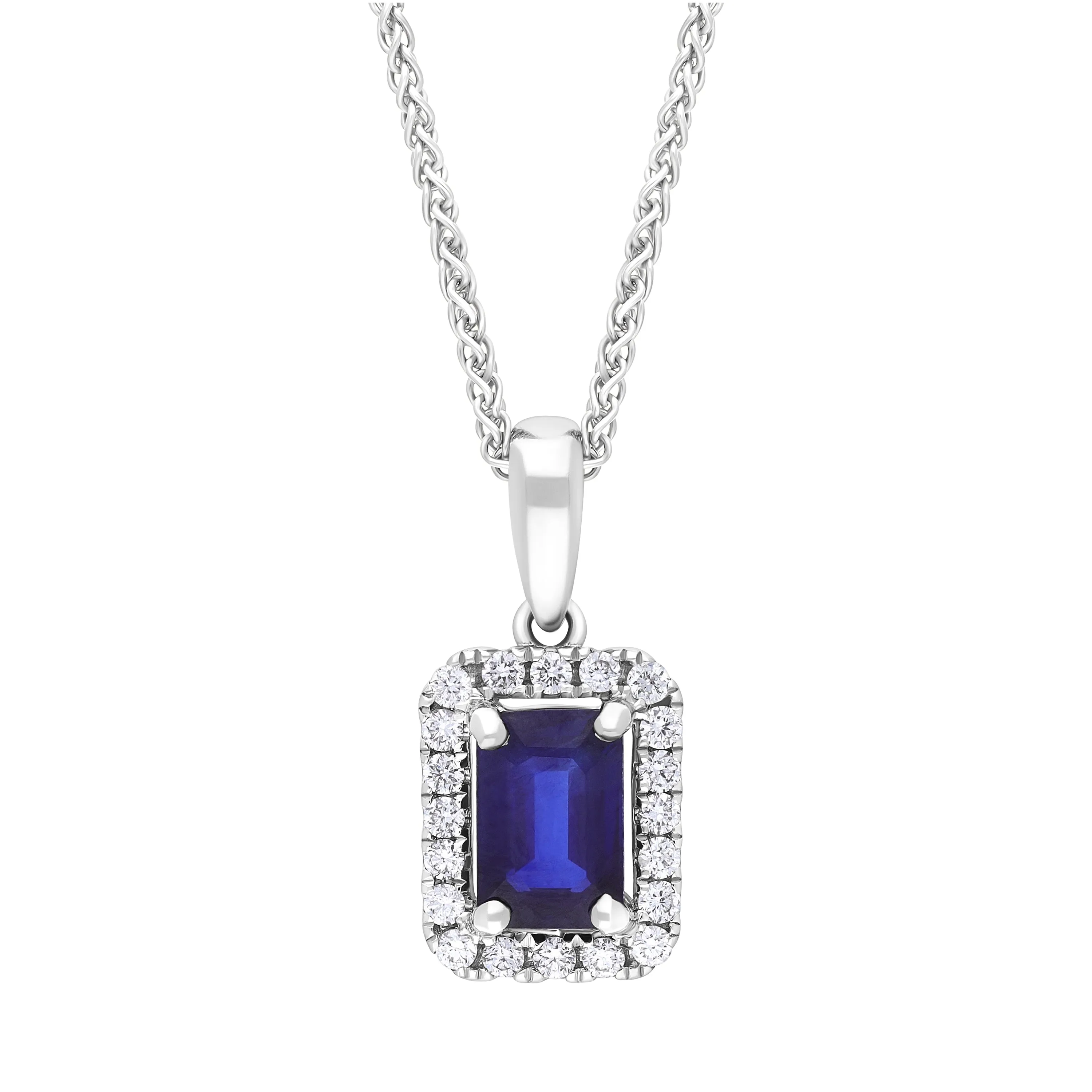 18ct White Gold 0.60ct Sapphire 0.14ct Diamond Pave Necklace sold by C.W. Sellors
