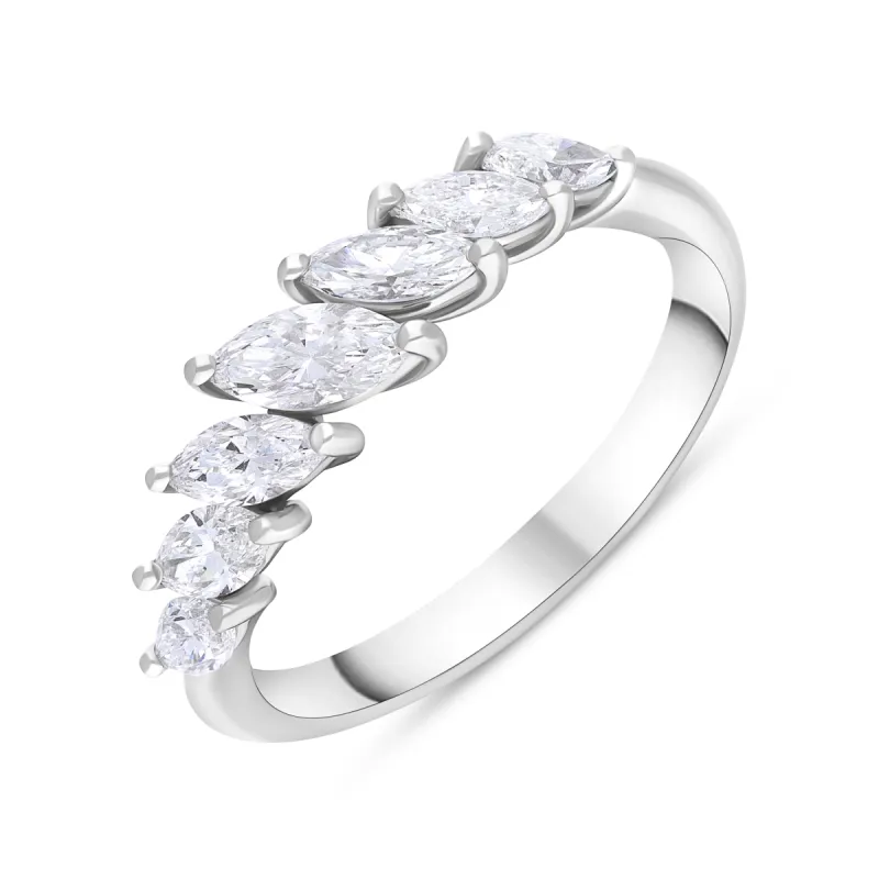 18ct White Gold 0.94ct Diamond Graduating Marquise Ring sold by C.W. Sellors