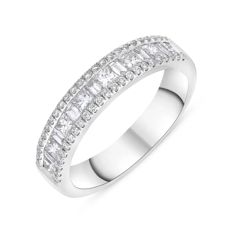 Platinum 0.74ct Diamond Princess Baguette Half Eternity Ring sold by C.W. Sellors