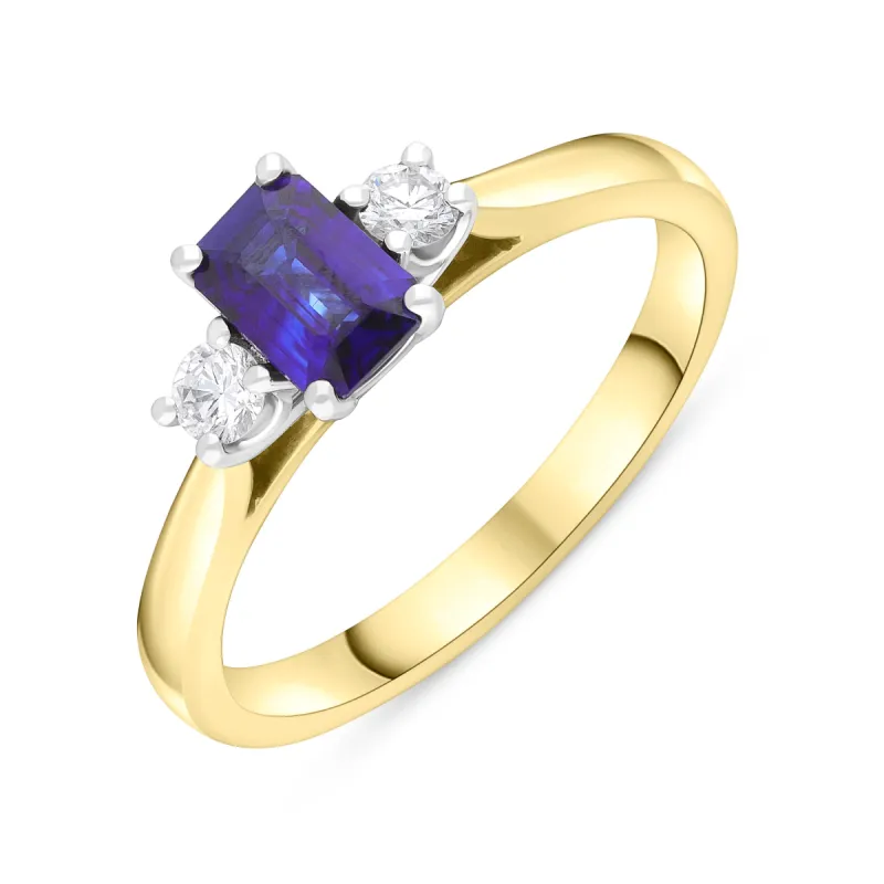 18ct Yellow Gold 0.61ct Sapphire 0.14ct Diamond 3 Stone Ring sold by C.W. Sellors