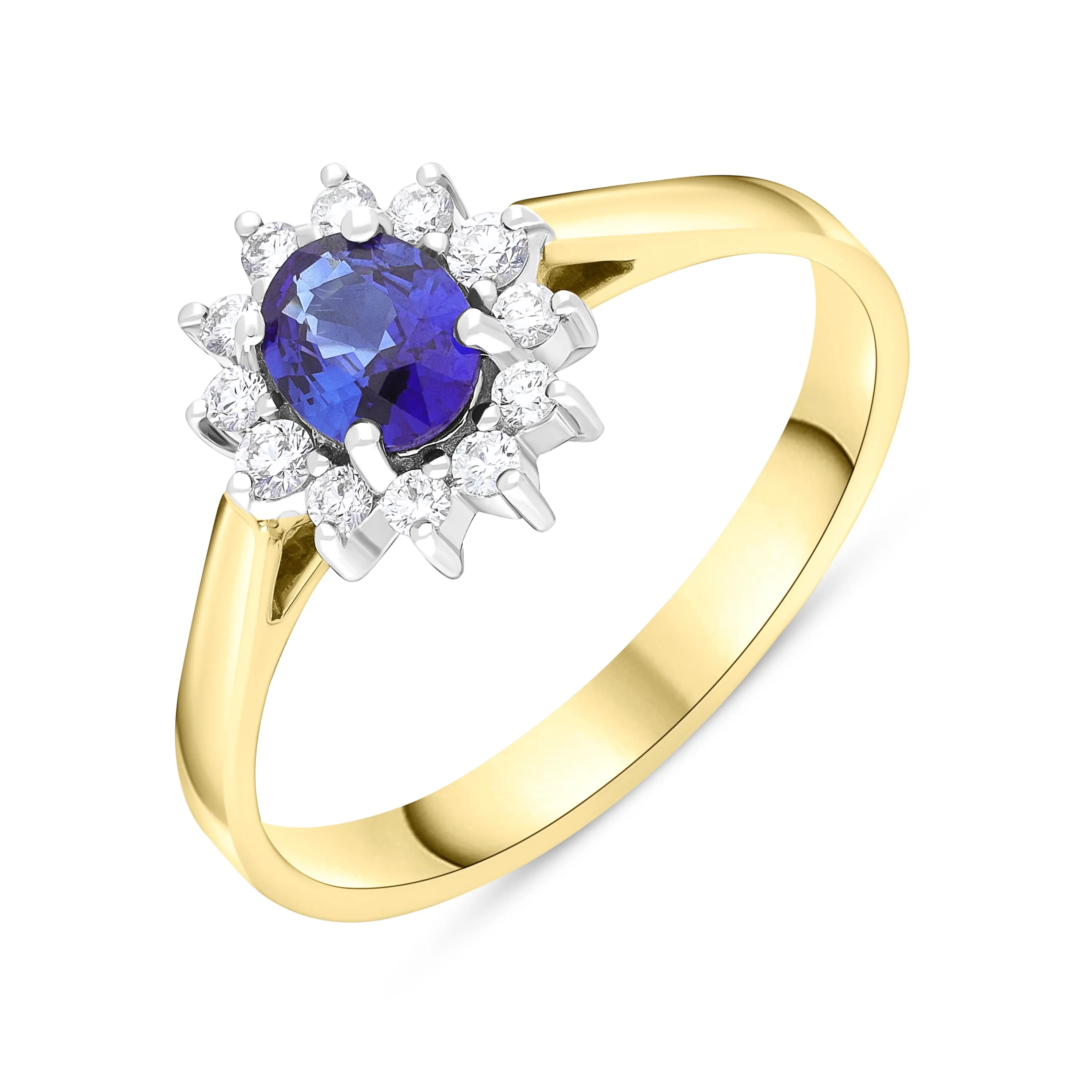 18ct Yellow Gold 0.43ct Sapphire 0.12ct Diamond Oval Claw Cluster Ring sold by C.W. Sellors