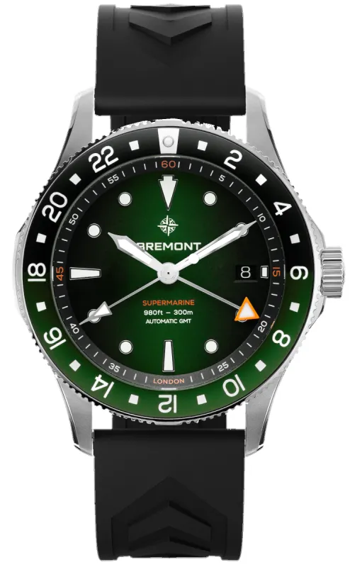 Bremont Supermarine 300M GMT Green Black Rubber Watch sold by C.W. Sellors