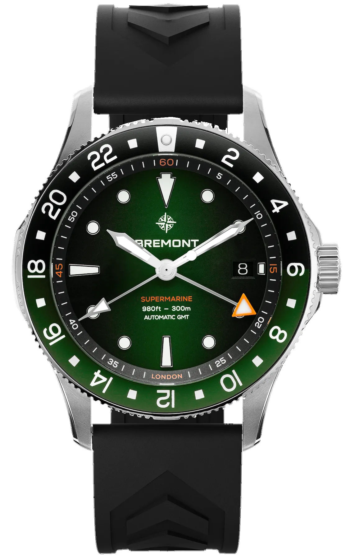 Bremont Supermarine 300M GMT Green Black Rubber Watch sold by C.W. Sellors