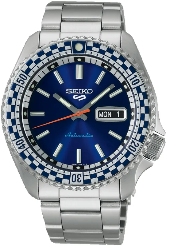 Seiko 5 Sports Petrol Blue Checkered Flag Special Edition Watch D made by Seiko