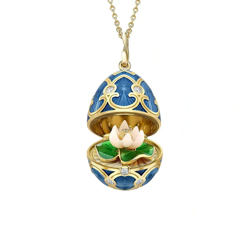 Faberge Heritage 18ct Yellow Gold Diamond Guilloché Enamel Waterlily Surprise Locket sold by C.W. Sellors