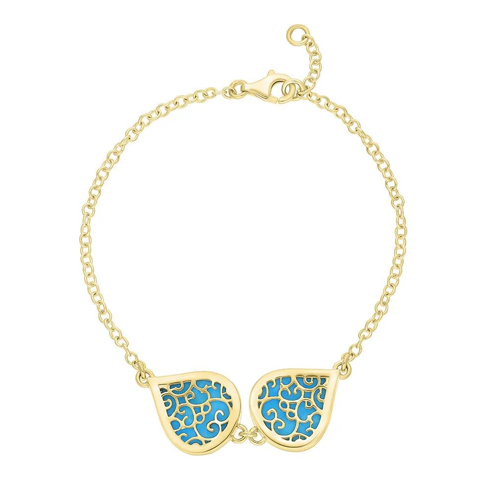 18ct Yellow Gold Turquoise Flore Filigree Bracelet sold by C.W. Sellors