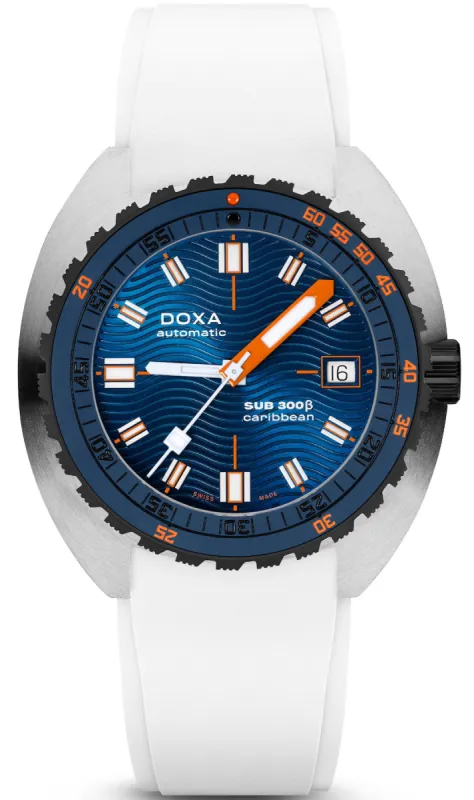 Doxa SUB 300 Beta Ceramic Steel Caribbean Rubber White Watch sold by C.W. Sellors