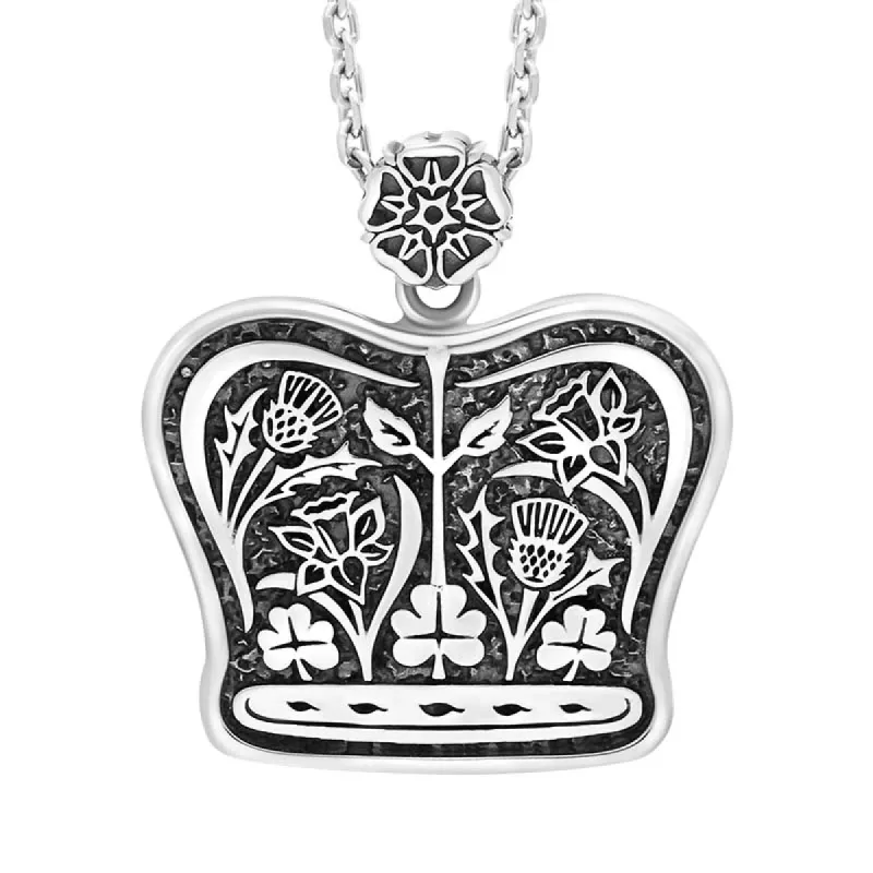 Sterling Silver Whitby Jet King's Coronation Hallmark Medium Crown Emblem Necklace D sold by C.W. Sellors
