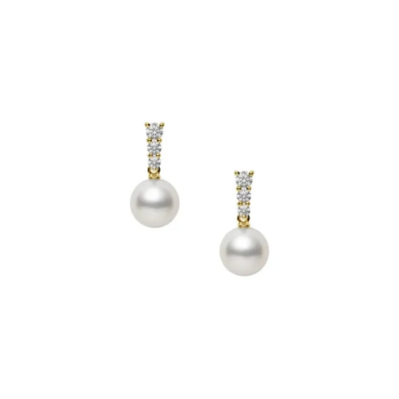 Mikimoto Morning Dew 18ct Yellow Gold Akoya Cultured Pearl 0.24ct Diamond Earrings sold by C.W. Sellors