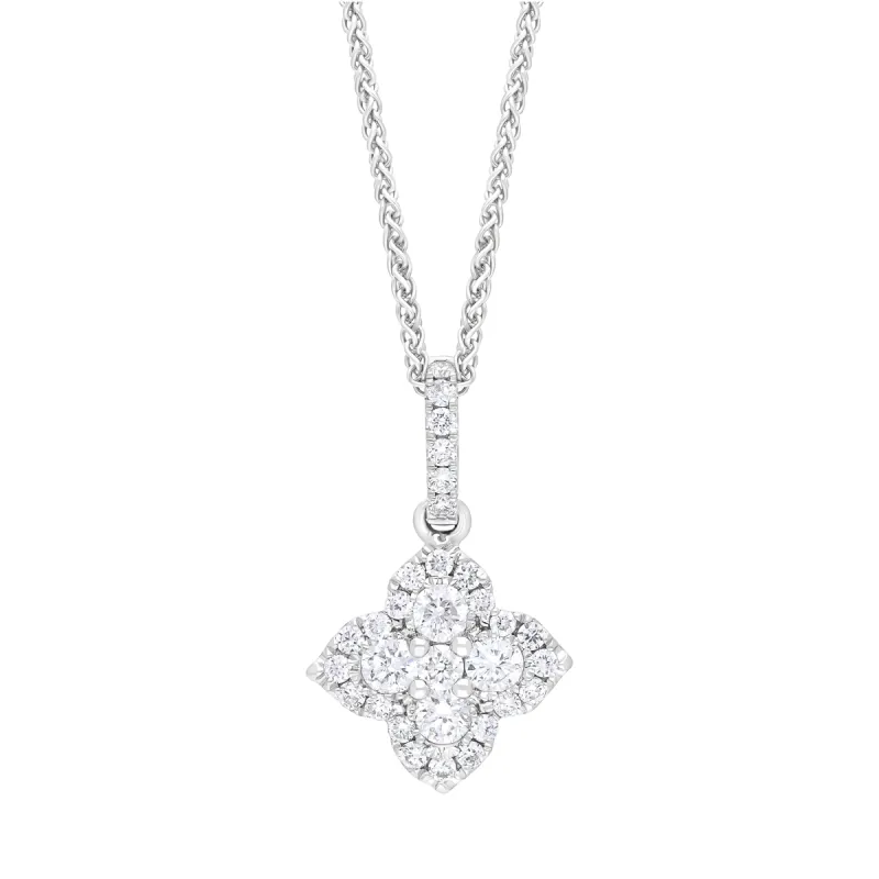 18ct White Gold 0.50ct Diamond Clover Cluster Necklace sold by C.W. Sellors
