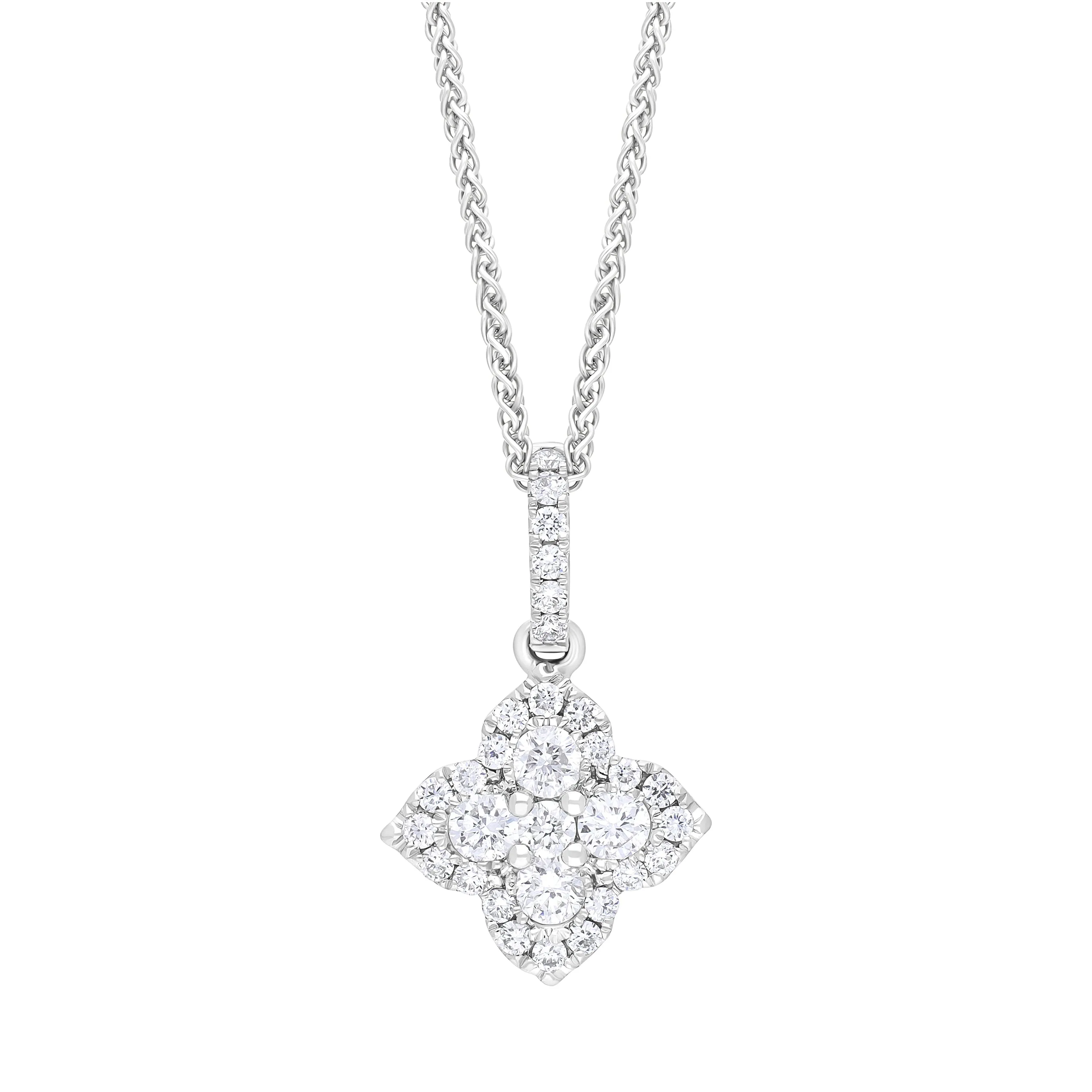 18ct White Gold 0.50ct Diamond Clover Cluster Necklace sold by C.W. Sellors