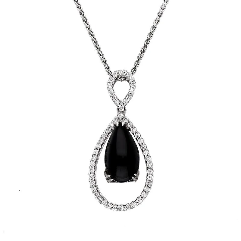 18ct White Gold Whitby Jet 0.31ct Diamond Open Pear Necklace D sold by C.W. Sellors product image thumbnail 2