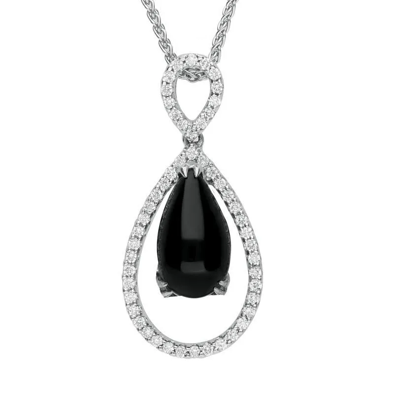 18ct White Gold Whitby Jet 0.31ct Diamond Open Pear Necklace D sold by C.W. Sellors