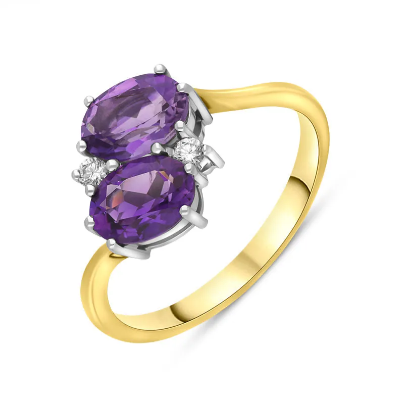 18ct Yellow Gold 1.47ct Amethyst Diamond Cross Over Ring D sold by C.W. Sellors