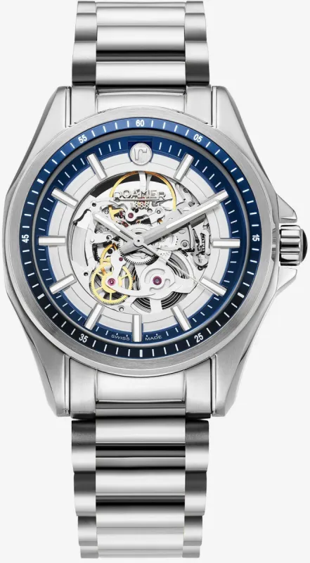 Roamer Rockshell Mark III Skeleton Blue Watch sold by C.W. Sellors