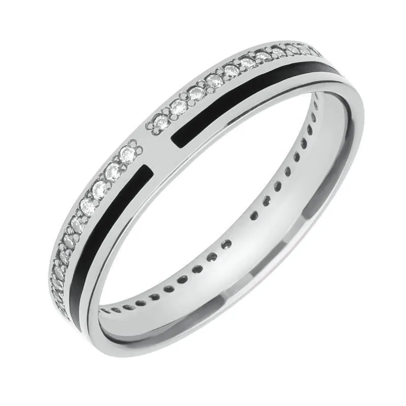 18ct White Gold Whitby Jet Diamond Inlaid Wedding Eternity Ring sold by C.W. Sellors
