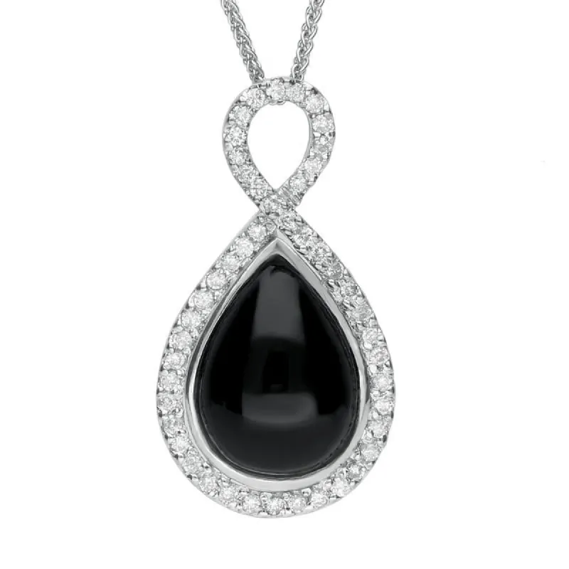 18ct White Gold Whitby Jet 0.38ct Diamond Open Twisted Loop Necklace sold by C.W. Sellors