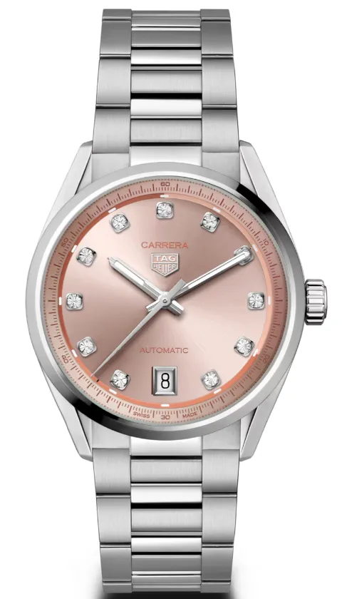 TAG Heuer Carrera Date Sunray Brushed Pink Watch sold by C.W. Sellors