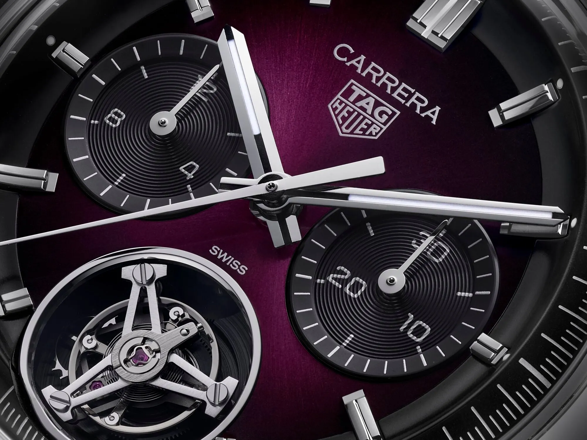 TAG Heuer Carrera Chronograph Tourbillon Sunray Brushed Purple Watch sold by C.W. Sellors product image thumbnail 5