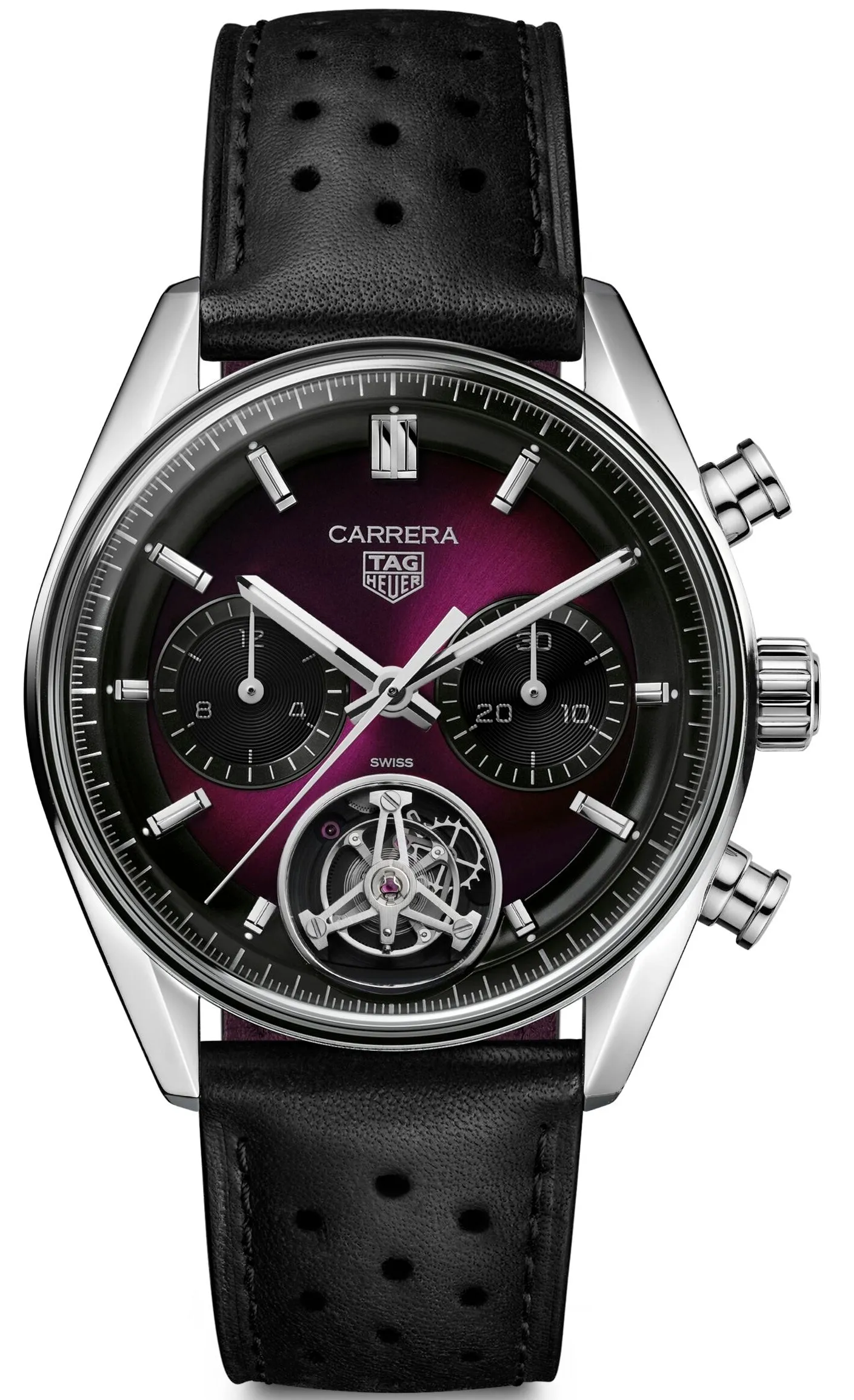 TAG Heuer Carrera Chronograph Tourbillon Sunray Brushed Purple Watch sold by C.W. Sellors