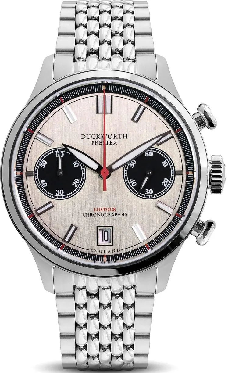 Duckworth Prestex Lostock Silver 40mm Quartz Chronograph Bracelet Watch sold by C.W. Sellors