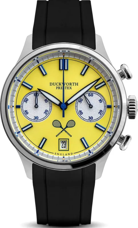 Duckworth Prestex Lostock Yellow 40mm Quartz Chronograph Black Rubber Watch sold by C.W. Sellors
