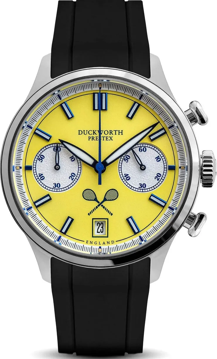 Duckworth Prestex Lostock Yellow 40mm Quartz Chronograph Black Rubber Watch sold by C.W. Sellors