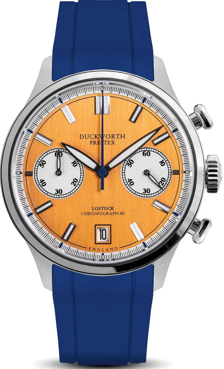 Duckworth Prestex Lostock Orange 40mm Quartz Chronograph Blue Rubber Watch sold by C.W. Sellors