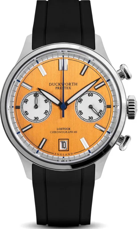 Duckworth Prestex Lostock Orange 40mm Quartz Chronograph Black Rubber Watch made by C.W. Sellors