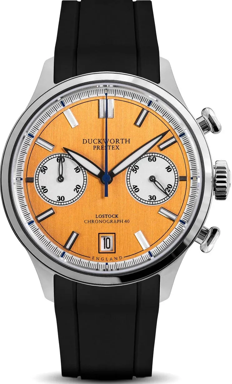 Duckworth Prestex Lostock Orange 40mm Quartz Chronograph Black Rubber Watch sold by C.W. Sellors