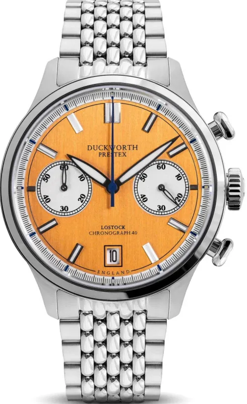 Duckworth Prestex Lostock Orange 40mm Quartz Chronograph Bracelet Watch made by C.W. Sellors