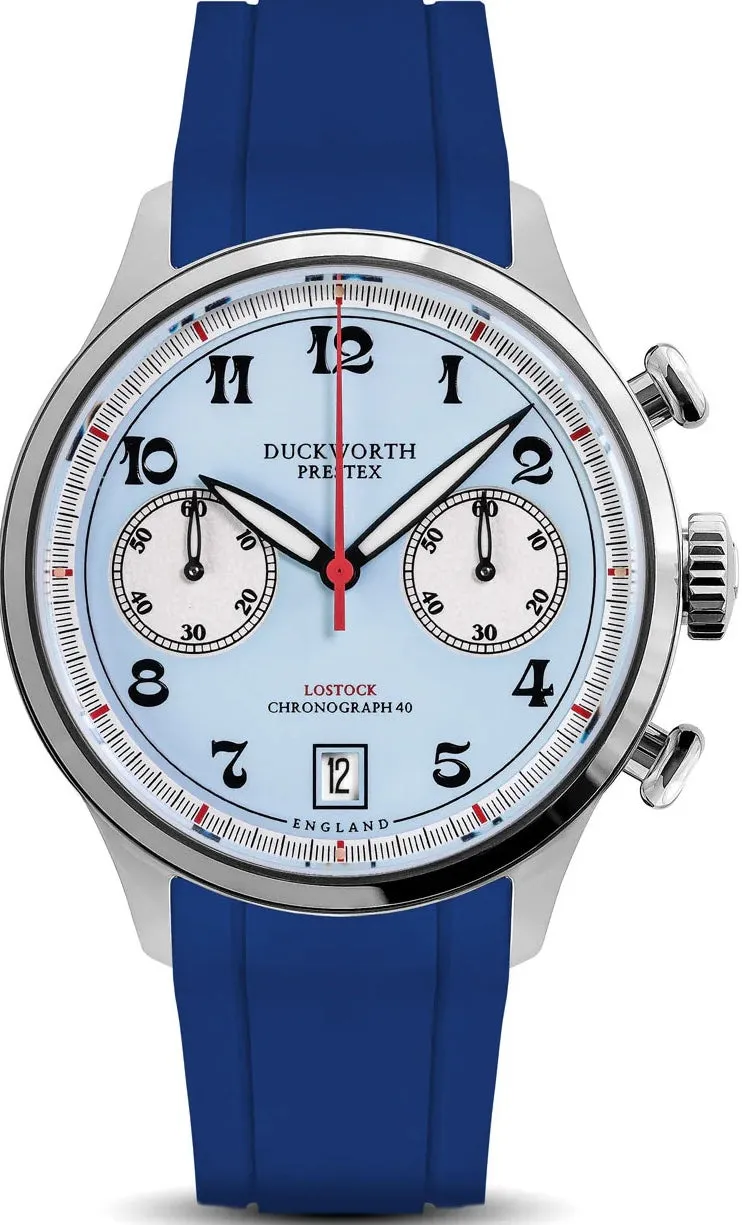 Duckworth Prestex Lostock Blue 40mm Quartz Chronograph Blue Rubber Watch sold by C.W. Sellors