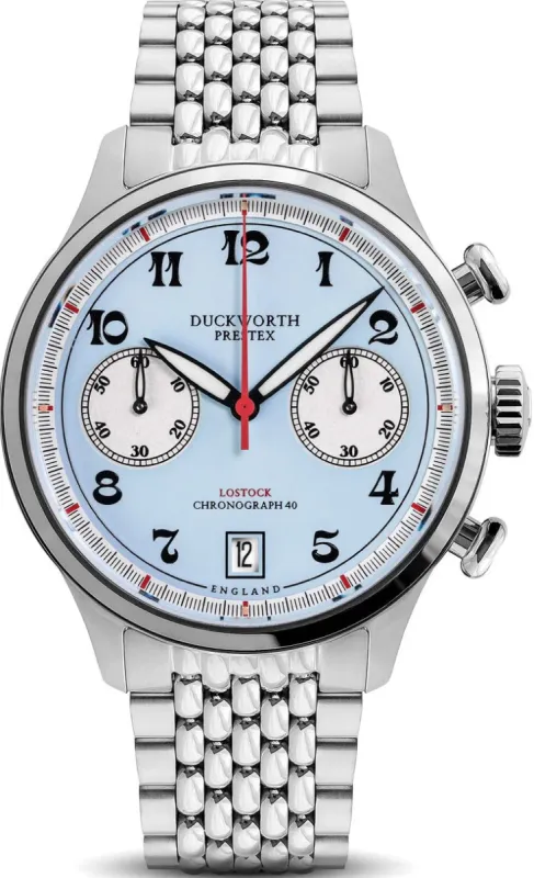 Duckworth Prestex Lostock Blue 40mm Quartz Chronograph Bracelet Watch sold by C.W. Sellors