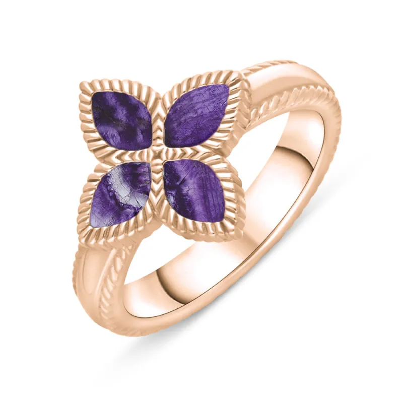 18ct Rose Gold Blue John eden Marquise Flower Ring sold by C.W. Sellors