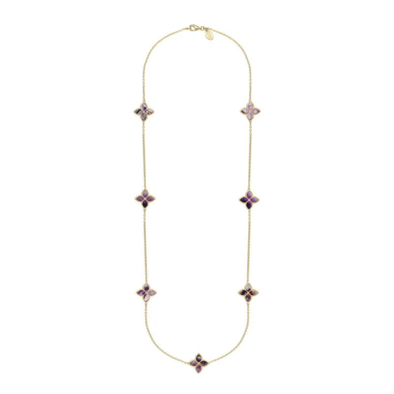 9ct Yellow Gold Blue John eden Long Marquise Flower Necklace sold by C.W. Sellors