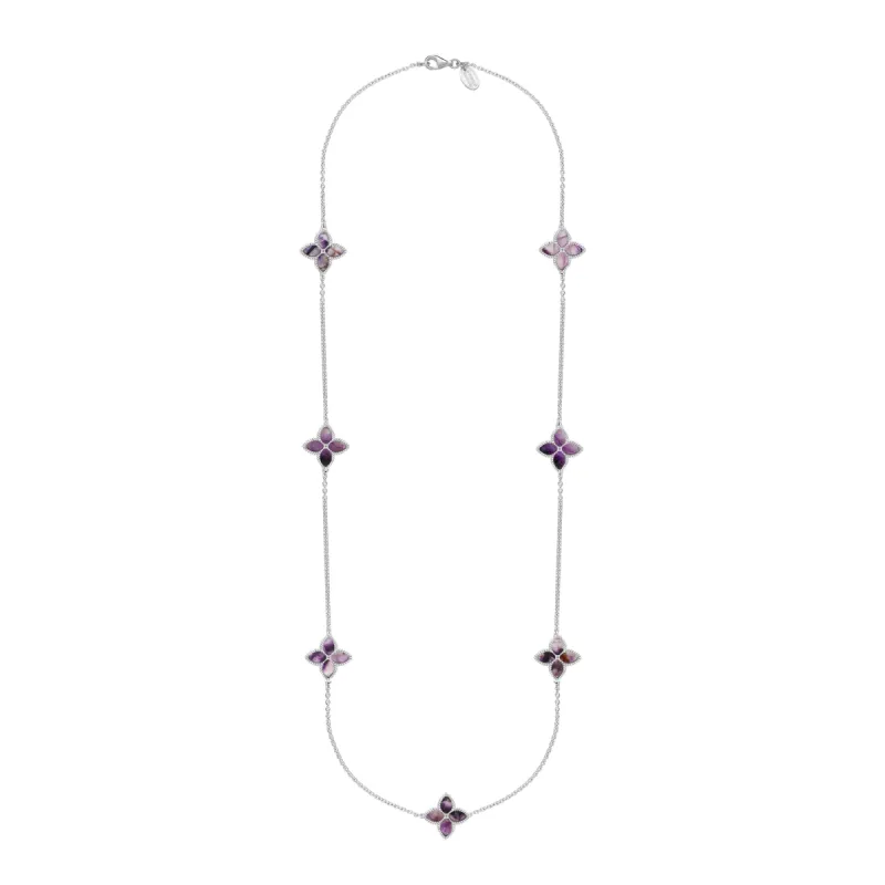 9ct White Gold Blue John eden Long Marquise Flower Necklace sold by C.W. Sellors