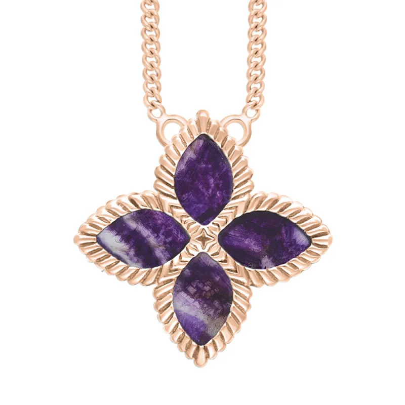 9ct Rose Gold Blue John eden Large Marquise Flower Necklace sold by C.W. Sellors