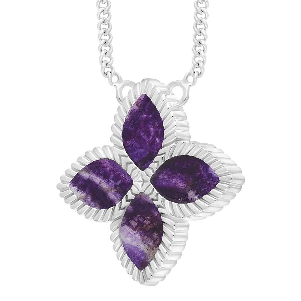 18ct White Gold Blue John eden Large Marquise Flower Necklace sold by C.W. Sellors product image thumbnail 2