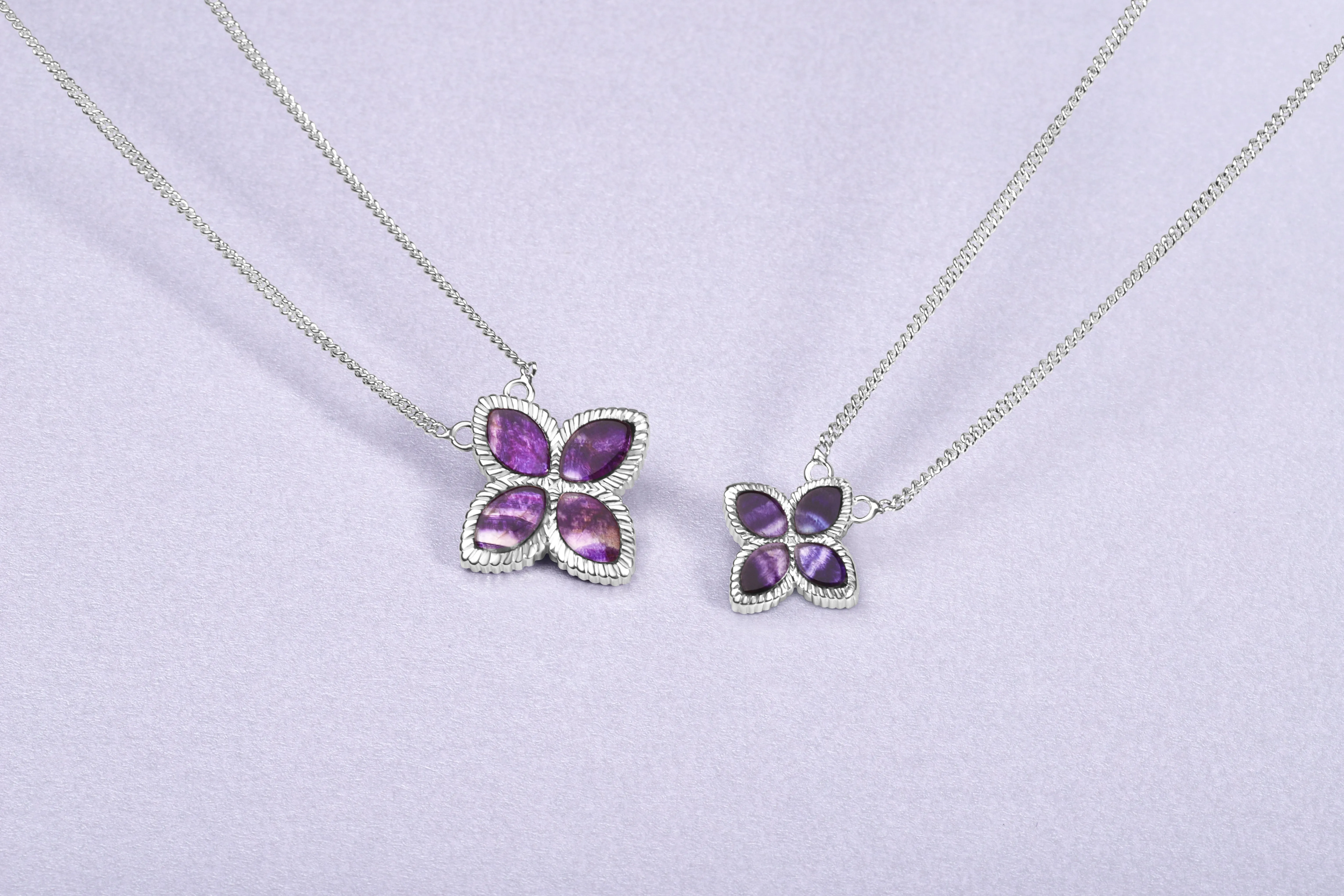 18ct White Gold Blue John eden Large Marquise Flower Necklace sold by C.W. Sellors product image thumbnail 3