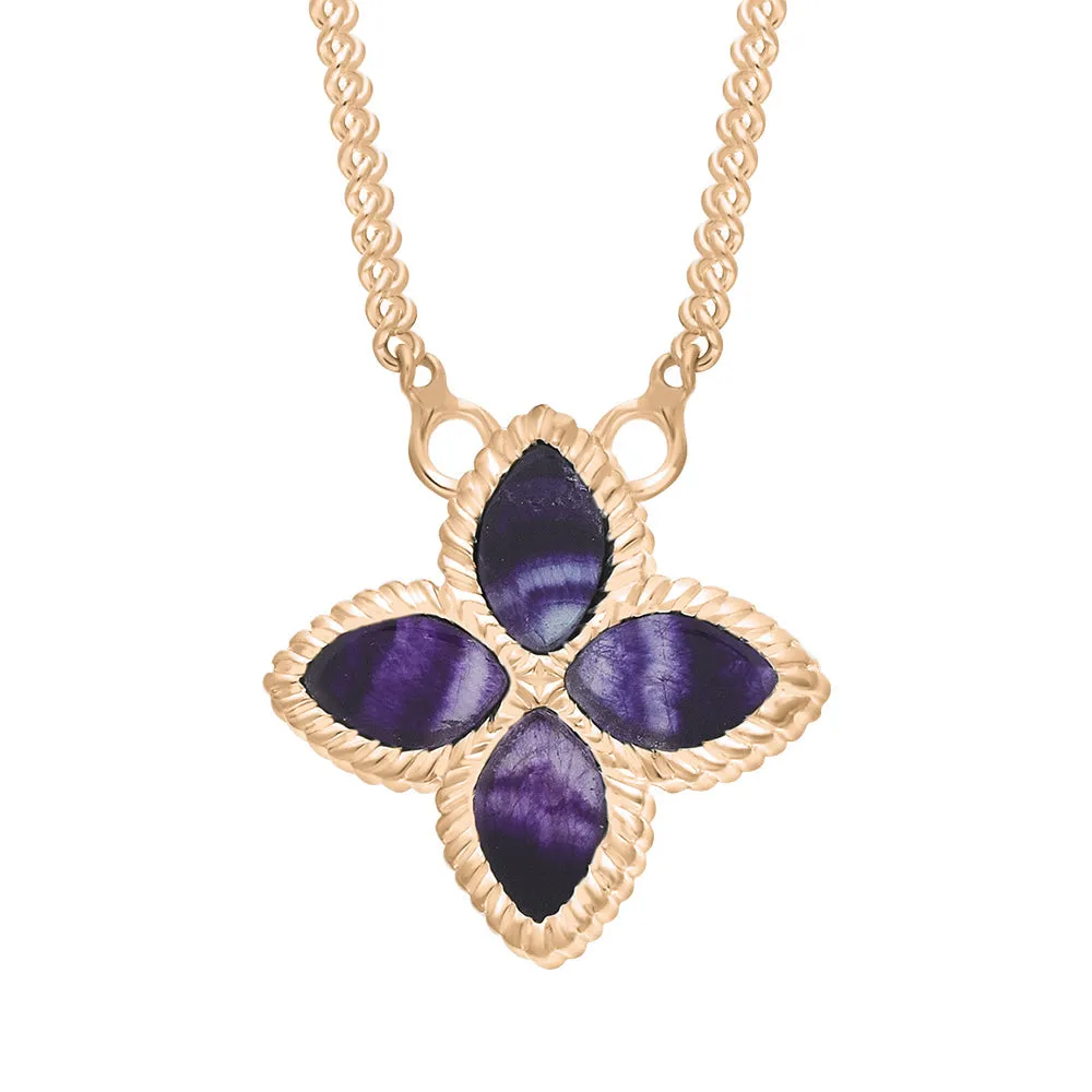 18ct Rose Gold Blue John eden Small Marquise Flower Necklace sold by C.W. Sellors